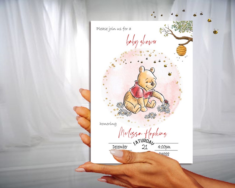Editable Winnie the Pooh Baby Shower Invitation Classic Etsy