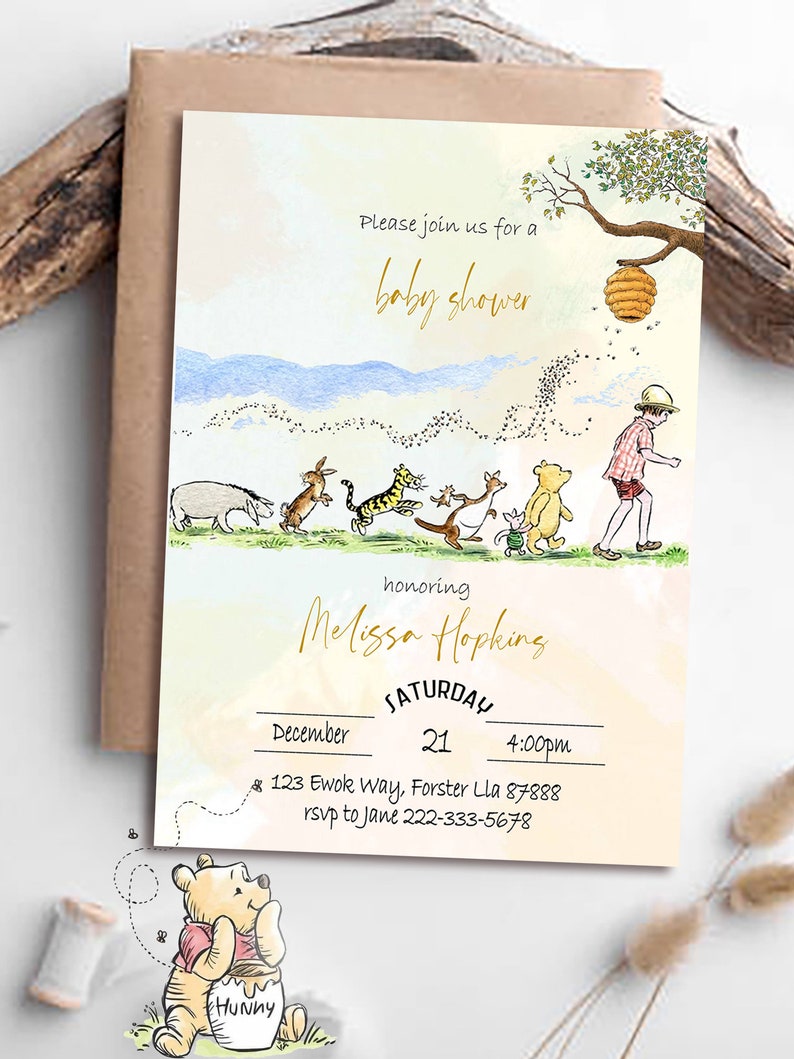 Editable Winnie the Pooh Baby Shower Invitation Classic Etsy
