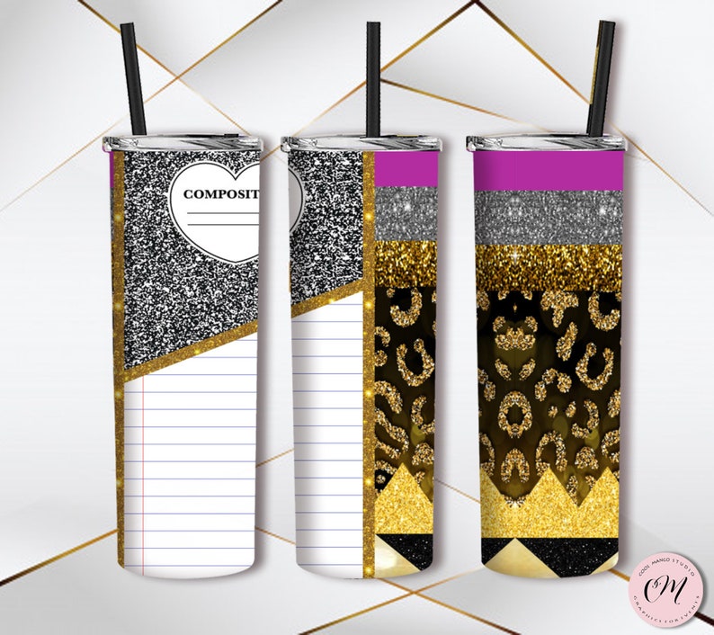 Composition Book Pencil Glitter 20oz Straight Tumbler Design Etsy