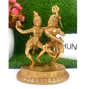 Bhunes Brass Lord Shiva Parvathi Dancing, Shiv Parvati Ki Murti, Uma Maheshwara Idol, Shankar Statue For Pooja Home Decor, 7 Inch, 1 Piece