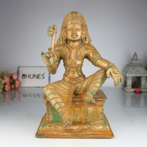 Handcrafted Panchaloha Bronze Ayyanar Statue: South Indian Guardian Deity, 12 Inch