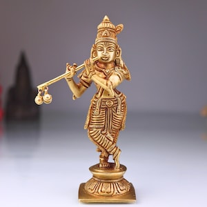 Brass Lord Krishna Idol: Balgopal Statue for Home Temple (6.5 Inch)
