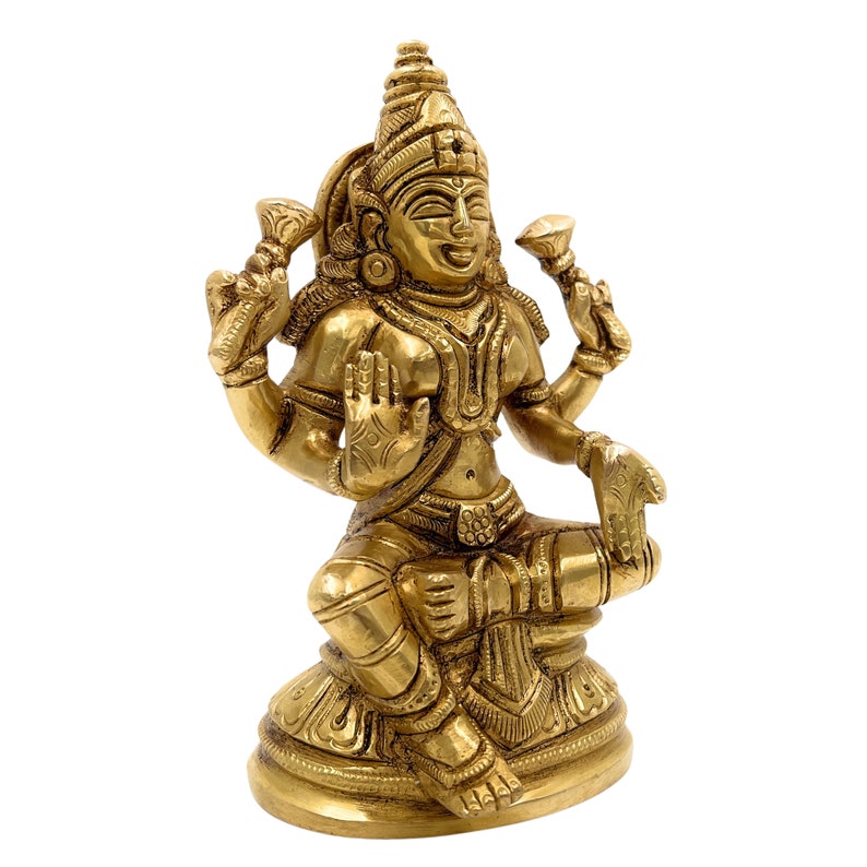 Bhunes Brass Maha Lakshmi Idol, Goddess Laxmi Ji Sitting Statue For Pooja And Home Decor, Gold, 5 Inch image 3