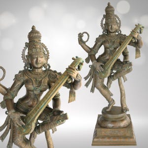 Handcrafted Panchaloha Saraswati Idol: Bronze Vidya Devi Statue (33 Inch)