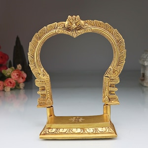 Handmade Brass Shinghashan Chowki with Prabhavali: Temple Deity Stand