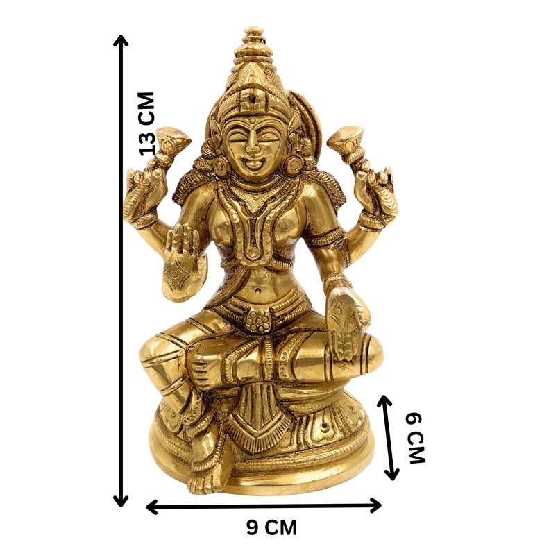 Bhunes Brass Maha Lakshmi Idol, Goddess Laxmi Ji Sitting Statue For Pooja And Home Decor, Gold, 5 Inch image 6