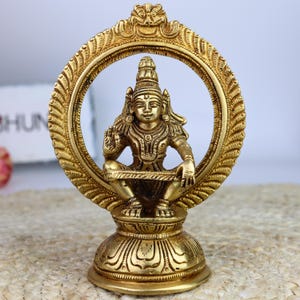 Bhunes Handcrafted Brass Lord Ayyappa Idol – Dharmasastha Sculpture for Home, Temple Décor, Pooja, Gifts, Spiritual Blessings, 6 Inch