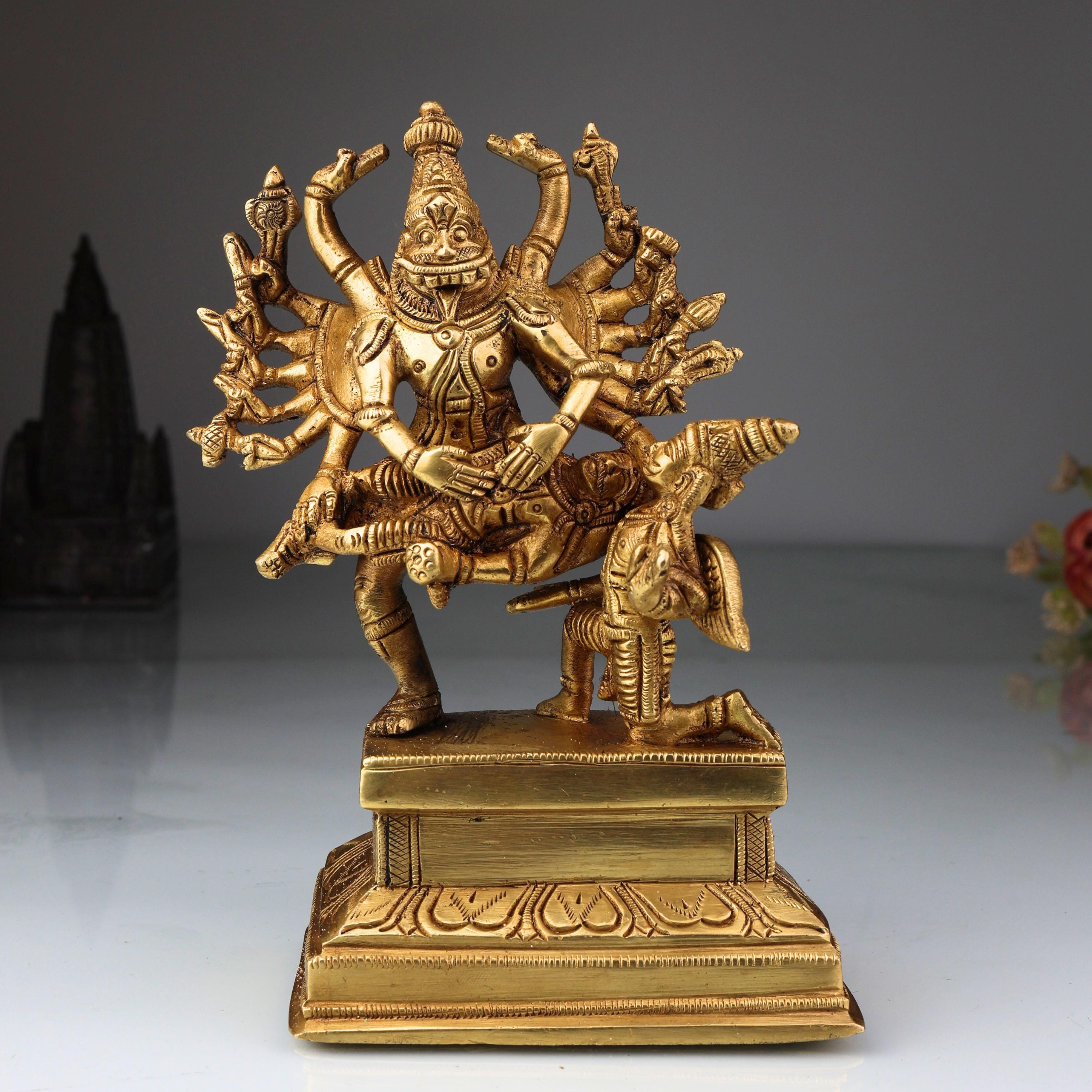 Brass Narasimha Idol: Handcrafted Yoga-narasimha Murti for Pooja