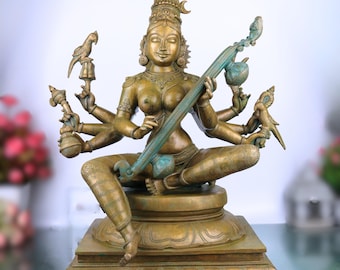 Ídolo Matangi de bronce de 24", estatua hecha a mano de Shyamala Devi, gran tántrico Saraswati para el altar del hogar