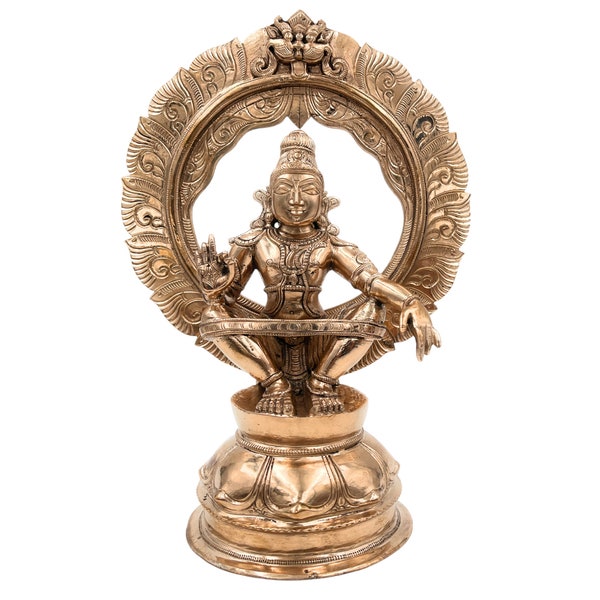Idoles Ayyappa Swamy Bhunes en bronze, Lord Ayyappan Swami Silai, Panchadhatu Karthik Bhagwan Ki Murti, Or, 25 cm (25 cm), 1 pièce