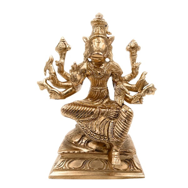 Statue idoles de la déesse Varahi Amman en bronze Bhunes, Barahi Amman Murthi Panchadatu Murti Silai, Or, 17 cm, 1 pièce