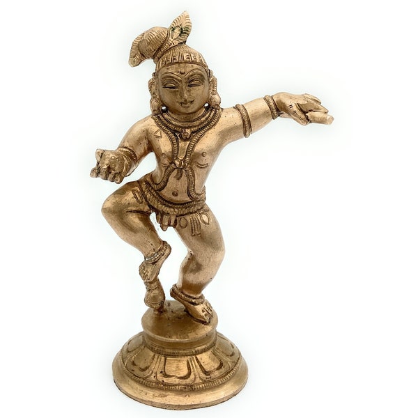 Bhunes Bronze Panchaloha Bal Gopal Idole, Lord Krishna Idol, Krishan Bhagwan Murti pour Pooja Panchadatu Murti Silai, or, 17 cm