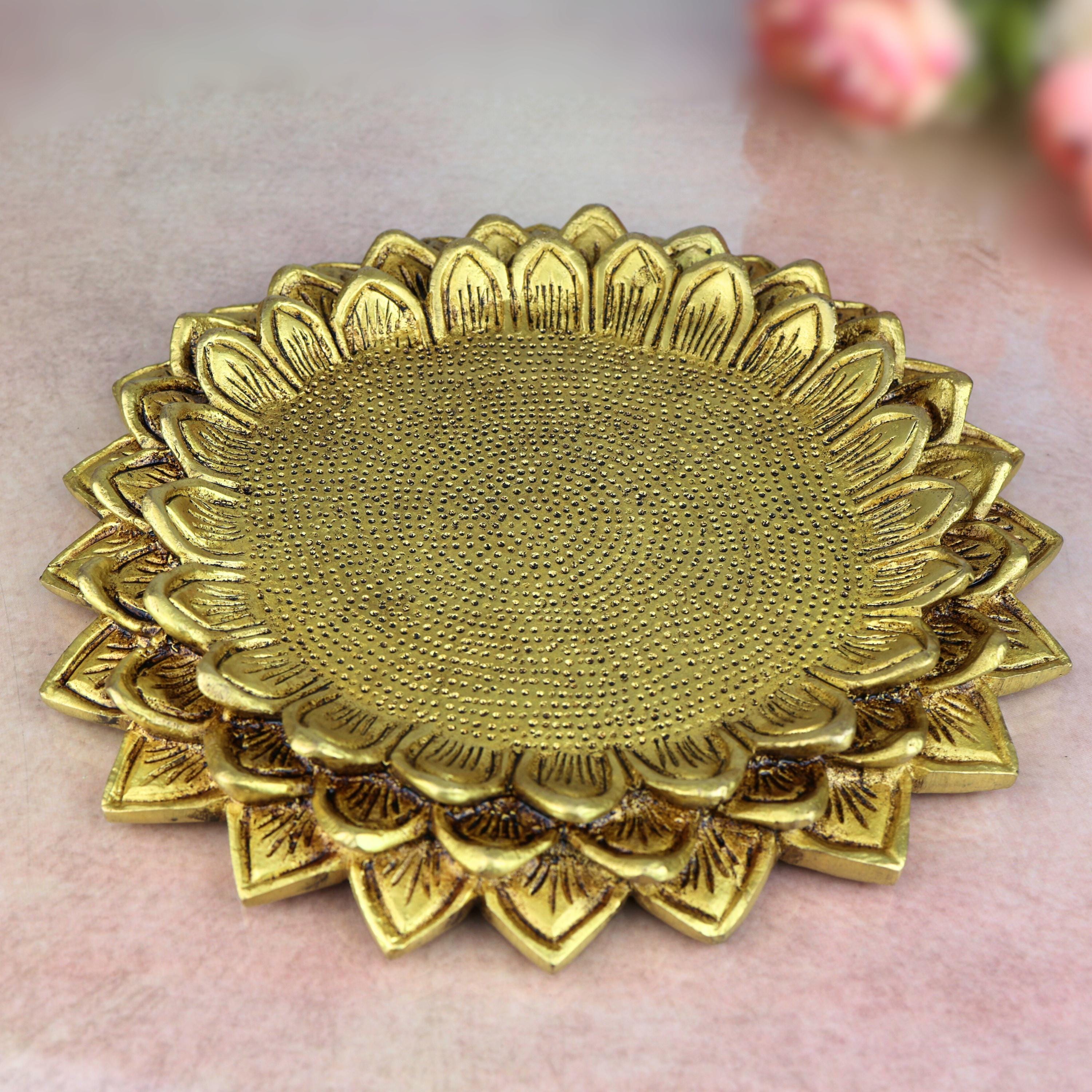 Handmade Brass Lotus Pooja Chowki: Hindu Temple Decor, 7 Inch