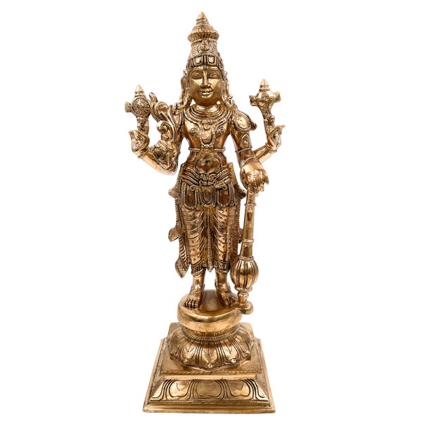 Bhunes Idoles Vishnu en bronze, belle idole Narayan Ji faite main, idole Perumal, Vishnu Ji Ka Murti Silai, décoration d'intérieur, or, 34 cm, 1 pièce