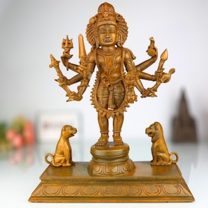 Bronze Handcrafted Kala Bhairava Idol, Kaal Bhairav | Kalabhairava | Bhairava | Panchaloha Bhairava Murti for Temple | 15.5 Inch
