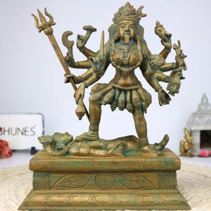 Bhunes Bronze Goddess Maha Kali Idol, Mahakali Statue, Murti, Brown, 14 Inch