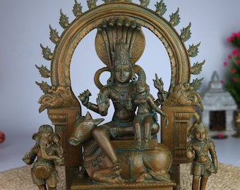 Ídolo de Shiva Parivar de bronce hecho a mano: Estatua Panchaloha de estilo Chola