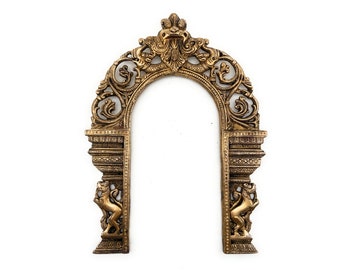 Bhunes Brass Prabhavali Frame Arch Wall Hanging With 2 Yali Prabhawal For Temple Home Decor Prabhawali For Diety Prabhaval, 13 Inch