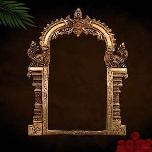Brass Prabhavali with Sheshnag Arch: Traditional Mandir Decor, 11.5 Inch
