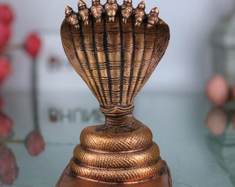 Kupfer Sheshnag Figur, Ananta Naga Idol, Adishesha Tamraloha Statue, Shesha Vasuki Kupfer Idol, 11 cm, 1 Stück