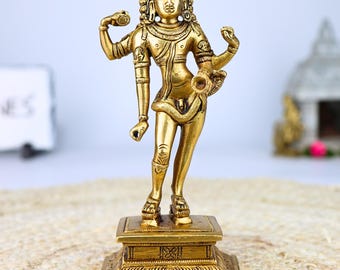Bhunes Brass Bhikshatana Shiva Idol – Handcrafted Bhikshtana Statue, Bhairava Murti, Bhairav Sculpture for Home Decor and Puja, Gold, 7 Inch