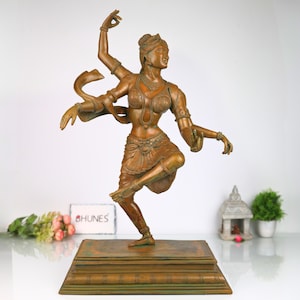 Bronze Handcrafted Panchaloha Dancing Parvati Idol, Traditional Parwathi Devi Chola Art Hindu Goddess Sculpture for Home Temple, 26.5 Inch