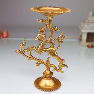 Handcrafted Brass Yali Pooja Chowki: Lion Peetha Stand for Mandir