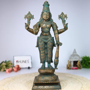 Handcrafted Bronze Vishnu Idol: Panchaloha Narayan Statue, Home Temple Decor