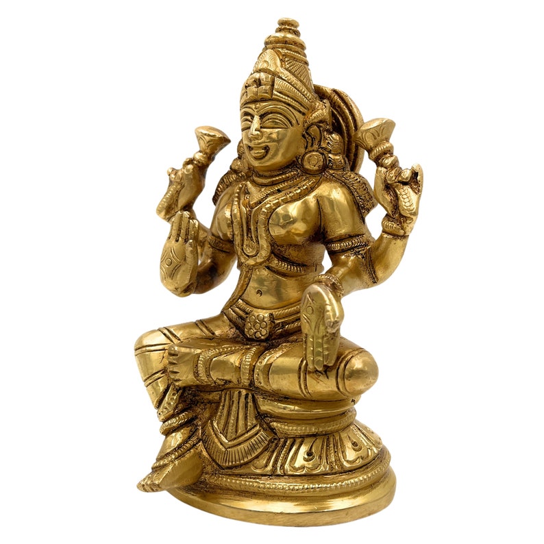 Bhunes Brass Maha Lakshmi Idol, Goddess Laxmi Ji Sitting Statue For Pooja And Home Decor, Gold, 5 Inch image 4