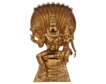 Bhunes Bronze Lakshmi Narasimha Swamy Idol, Panchaloha Laxmi Narasingha, Narsimha Ji Ki Murti,Gold, 15 Inch