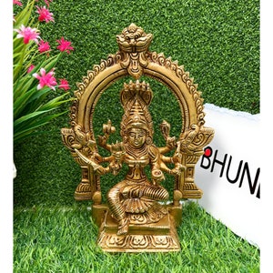 Bhunes Brass Goddess Mariamman Idols, Mariyamman Devi Karumariamman Silai Amman Statues Mariyamma Idol Parvati Murti, Gold, 7 Inch, 1 Piece