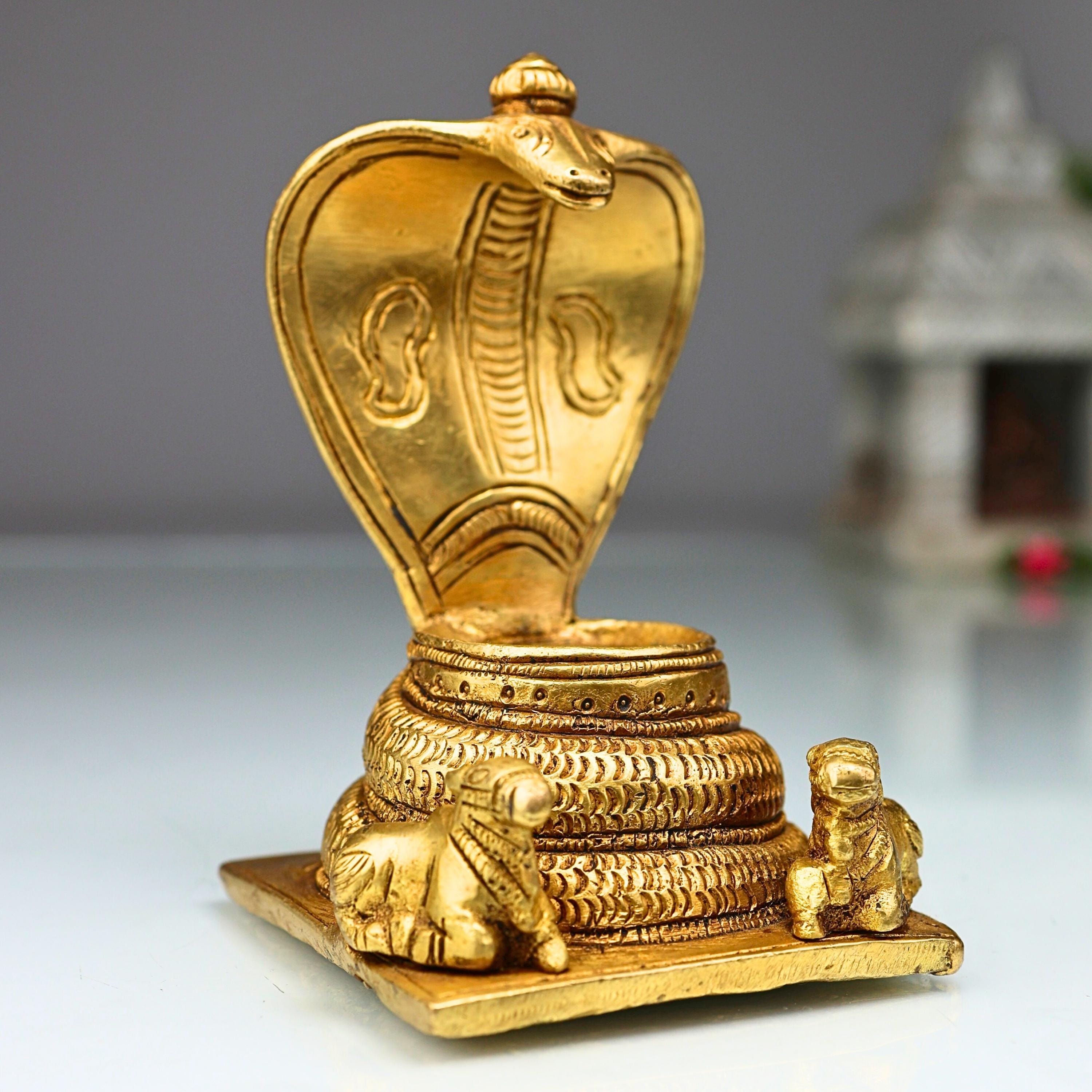 Bhunes Brass Shiva Lingam Stand Chowki | Shinghashan | Peetham Bajot For Temple Sinhasan Pooja Mandir Stand | Gold | 5 Inch