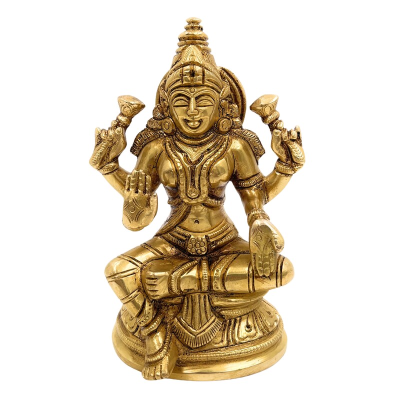 Bhunes Brass Maha Lakshmi Idol, Goddess Laxmi Ji Sitting Statue For Pooja And Home Decor, Gold, 5 Inch image 2