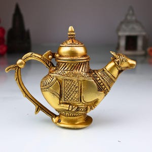 Brass Kamandal with Cow Face: Hindu Pooja Ritual Vessel