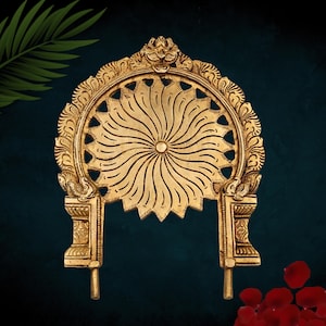 Brass Prabhavali Arch Frame: Chakra Wall Hanging, Temple Decor
