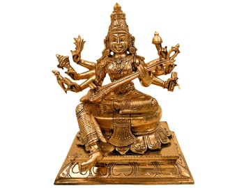 Bhunes Bronze Raj Mantrini Murti, Panchaloha Raja Matangini Statue, Uchchhishta Saraswathi, Mahavidya Silai,Gold, 9 Inch, 1 Piece