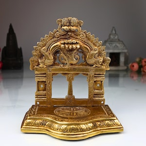 Brass Pooja Chowki with Prabhavali: Handcrafted Temple Singhasan
