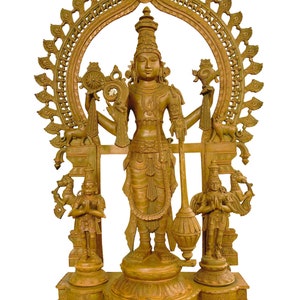 Handmade Bronze Vishnu Statue with Hanuman & Garuda - 4ft
