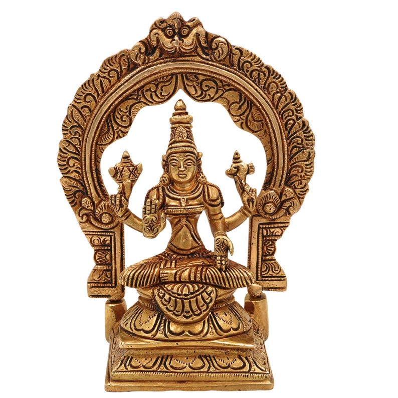 Brass Mookambika Devi Idol: Adi Shakti / Parvati Murti para Pooja y Gifting. imagen 2