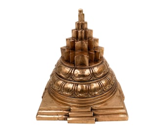 Bhunes Bronze Panchadatu Shree Yantra, Panchaloha Shri Yantra, Gold, 4 Inch, 1 Piece