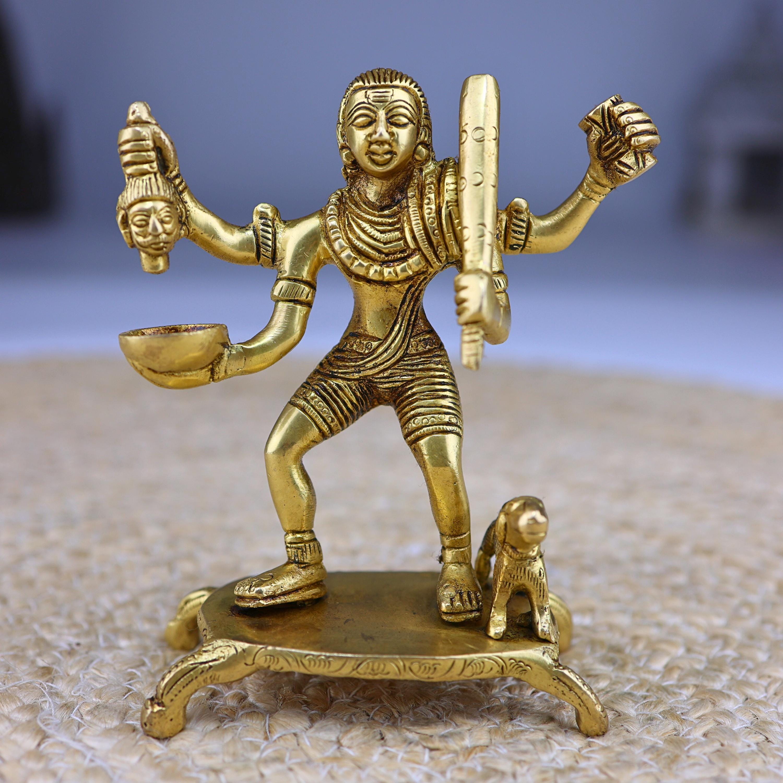 Brass Batuka Bhairav Idol | Handcrafted Batuk Bhairava Murti for Pooja | Kalabhairava | 5 Inches