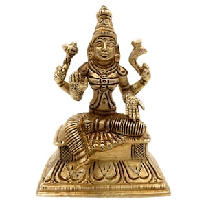 Handmade Brass Goddess Parvati Idol - Hindu Pooja Decor, 5 Inch