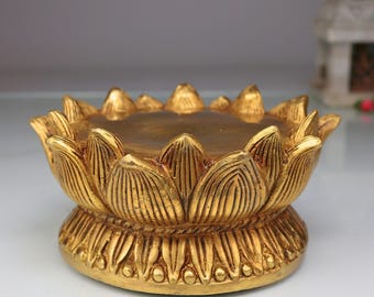 Brass Lotus Shaped Pooja Chowki for Kalash | Kamal Bajot Peetha | Aasan Peetham | Deity Platform | Mandir Temple Stand for Idols, 3 Inch