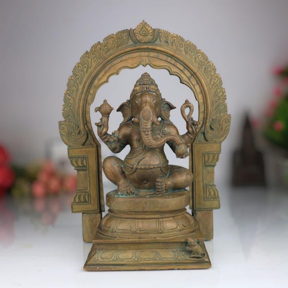 手作りの Panchaloha ブロンズ ガネーシャ像: Vinayaka Idol、13