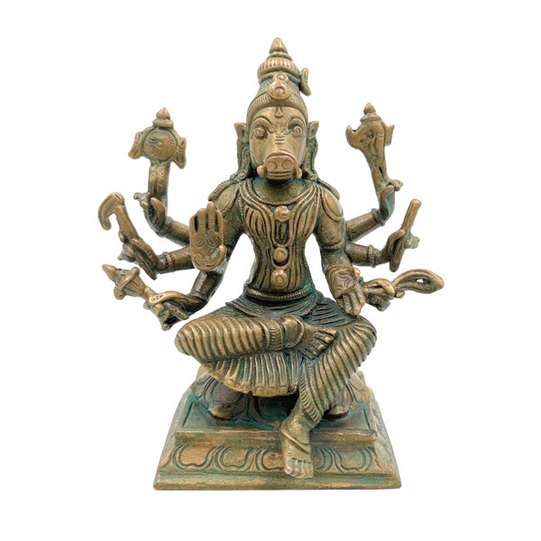 Statue idoles de la déesse Varahi Amman, bronze Bhunes, Panchaloha Barahi Amman, Murthi Panchadatu Murti Silai, marron, 4,5 pouces, 1 pièce