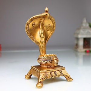 Brass Snake Pooja Chowki: Handmade Shiva Linga Stand for Temple
