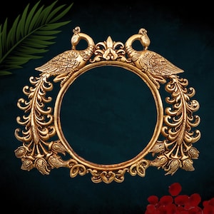 Brass Prabhavali with Peacock Arch: Home Temple Decor (8.5 Inch)