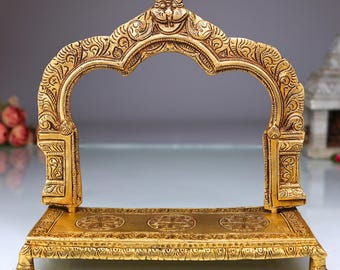 Bhunes Brass Peetha With Prabhavali For God Shinghashan Chowki Peeta Peetalu Peetham Bajot For Temple Sinhasan With Frame Prabhaval, 8 Inch