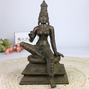 Bronze Parvati Idol: Handmade Panchadatu Silai, Hindu Goddess Decor (9.5 Inch)