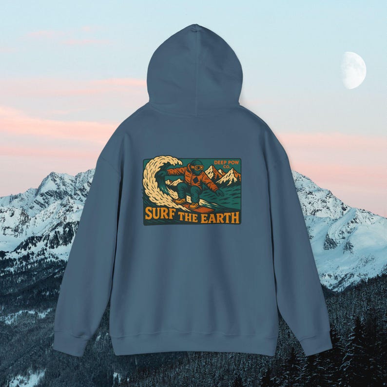 Vintage Snowboarding Hoodie: Surf the Earth Retro Mountain Pullover image 1